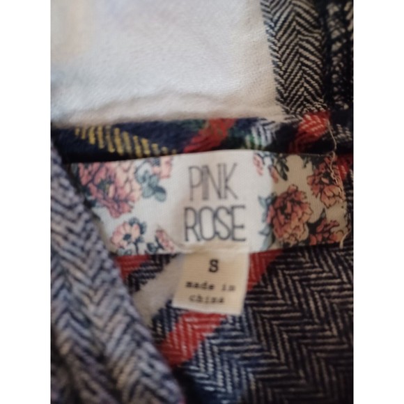 Pink Rose womens Plaid Hooded Flannel Shirt Size Small Button Up White blue red - Picture 2 of 7